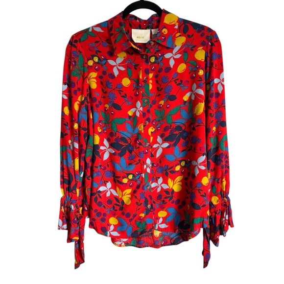 Maeve Tops - Maeve Anthropologie Red Floral and Fruit Button Down Top